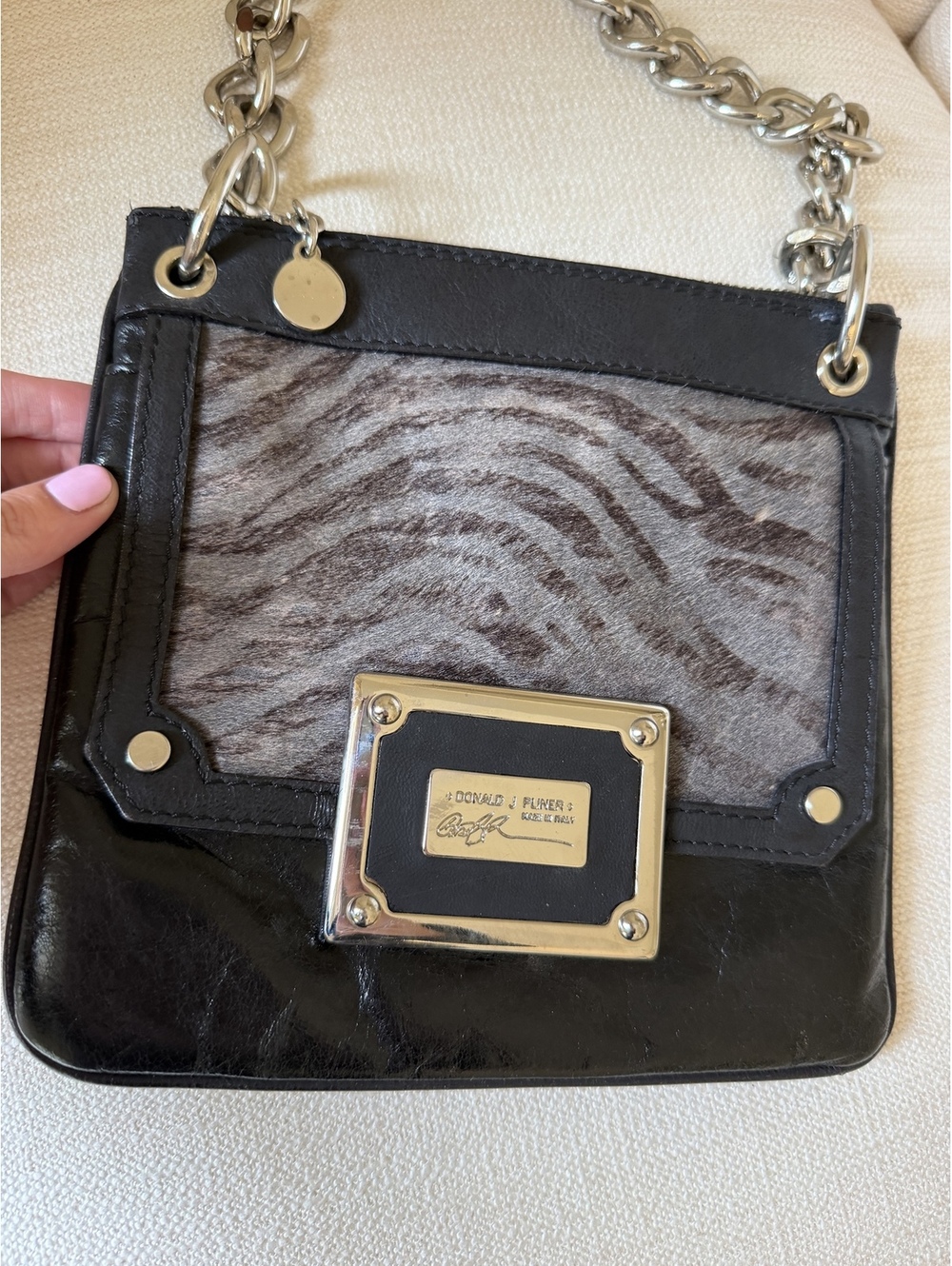 Donald J. Pliner Haircalf & Leather Chain Shoulder Bag